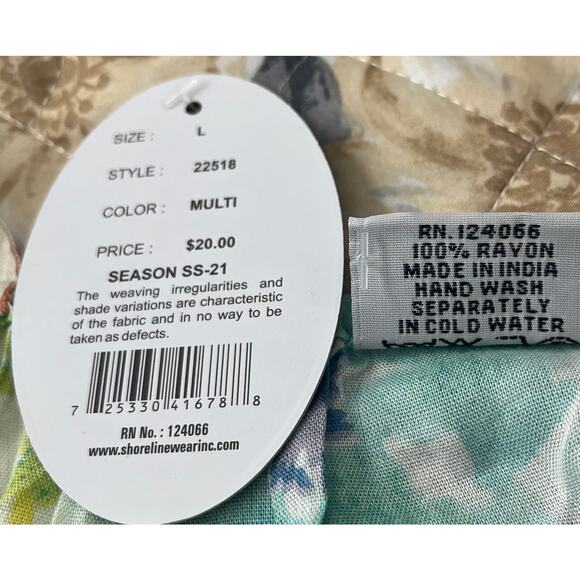 SHORELINE SHOULDER STRAP EMPIRE WAIST SUMMER DRESS, WOMENS-L-BLUE GRN YELL FLOR - Picture 10 of 10